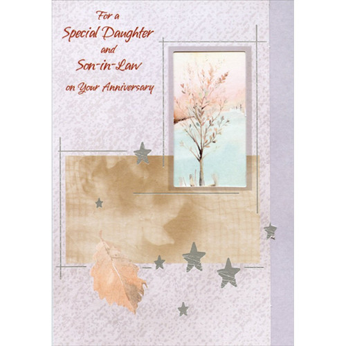 Small Tree Inside Die Cut Window and Silver Foil Stars Die Cut Short Fold Wedding Anniversary Congratulations Card for Daughter and Son-in-Law: For a Special Daughter and Son-in-Law on Your Anniversary