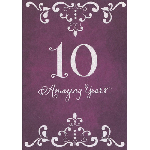 10 Amazing Years on Deep Purple 10th : Tenth Wedding Anniversary Congratulations Card for Couple: 10 Amazing Years