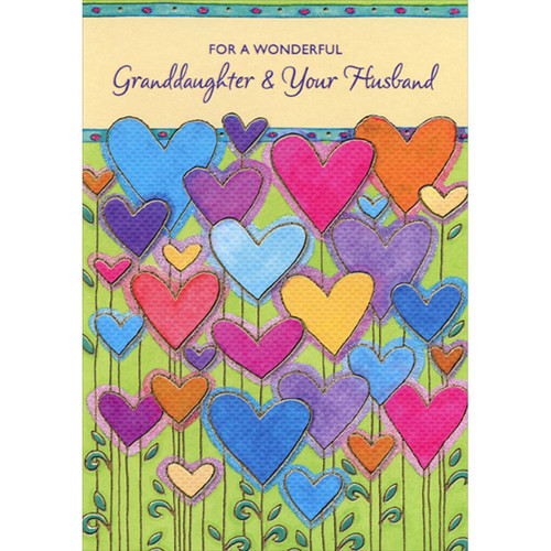 Brightly Colored Heart Shaped Flowers with Foil Outlines Wedding Anniversary Congratulations Card for Granddaughter and Husband: For a Wonderful Granddaughter & Your Husband