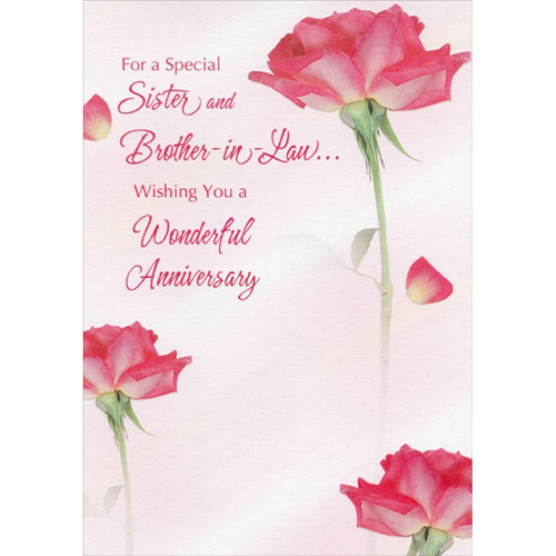 3 Pink Roses on Light Pink Wedding Anniversary Congratulations Card for Sister and Brother-in-Law: For a Special Sister and Brother-in-Law… Wishing You a Wonderful Anniversary