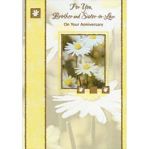 Daisies in Gold Foil Frame with Vertical Yellow Panels Wedding Anniversary Congratulations Card for Brother and Sister-in-Law: For You, Brother and Sister-in-Law On Your Anniversary