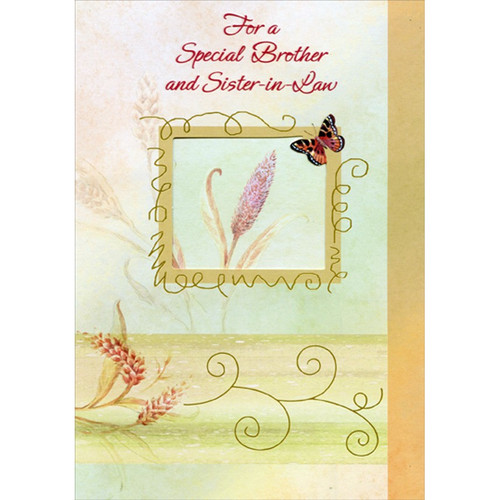 Butterfly at Corner of Die Cut Window Showing Flower Wedding Anniversary Congratulations Card for Brother and Sister-in-Law: For a Special Brother and Sister-in-Law