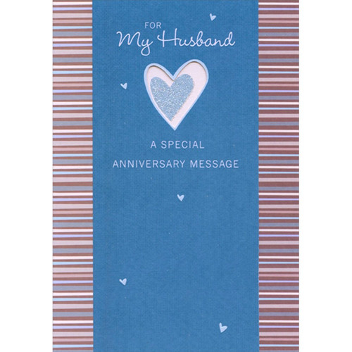 Glitter Heart Inside Die Cut Heart Shaped Window Short Fold Wedding Anniversary Congratulations Card for Husband: For My Husband - A Special Anniversary Message