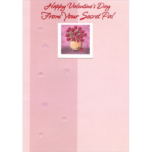 Vase of Roses in Die Cut Window Secret Pal Valentine's Day Card: Happy Valentine's Day From Your Secret Pal