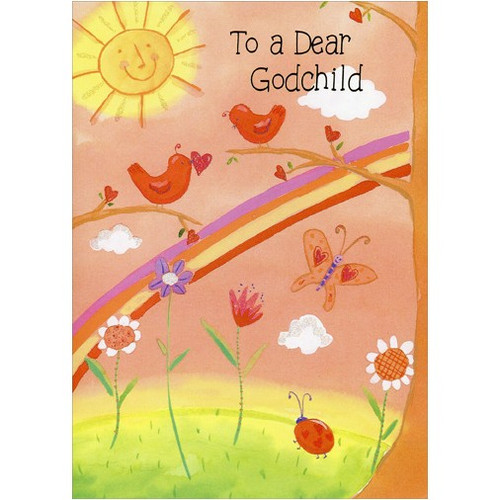 Birds, Butterfly & Ladybug: Godchild Valentine's Day Card: To a Dear Godchild