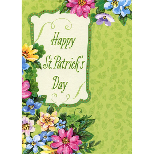 Colorful Floral Upper and Bottom Border St. Patrick's Day Card: Happy St. Patrick's Day