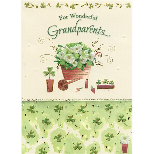 Wheelbarrow with White Flowers and Shamrocks St. Patrick's Day Card for Grandparents: For Wonderful Grandparents