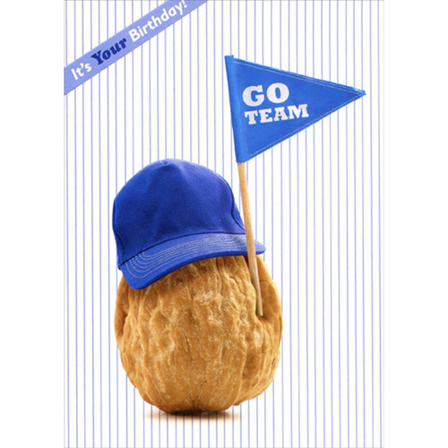 Go Team : Nut Holding Blue Pennant Flag Funny / Humorous Birthday Card: It's Your Birthday! Go Team