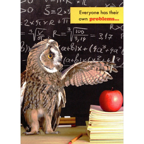 Owl Solving Math Equation on Chalkboard Funny / Humorous Birthday Card: Everyone has their own problems...