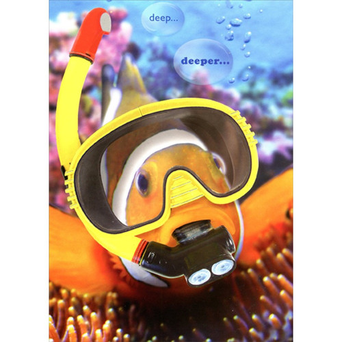 Fish Wearing Yellow Snorkel Mask Thank You Card: deep... deeper...