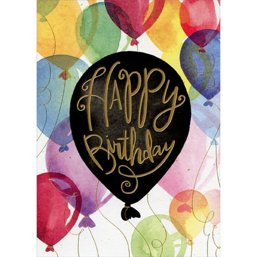 Gold Foil Happy Birthday on Black Balloon Funny / Humorous Birthday Card: Happy Birthday