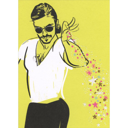 Man Sprinkling Stars on Green Background Funny / Humorous Birthday Card