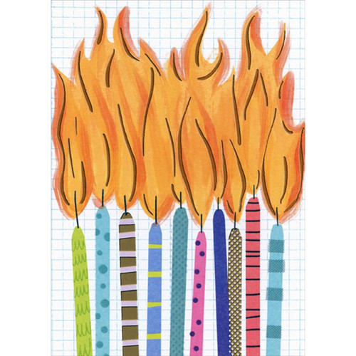 Colorful Candles with Tall Orange Foil Flames Funny / Humorous Birthday Card