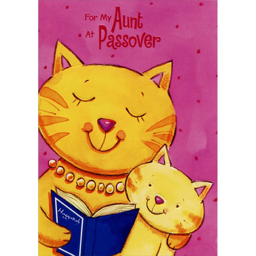 Cat and Kitten Reading Book : Aunt Juvenile Passover Card: For my Aunt at Passover