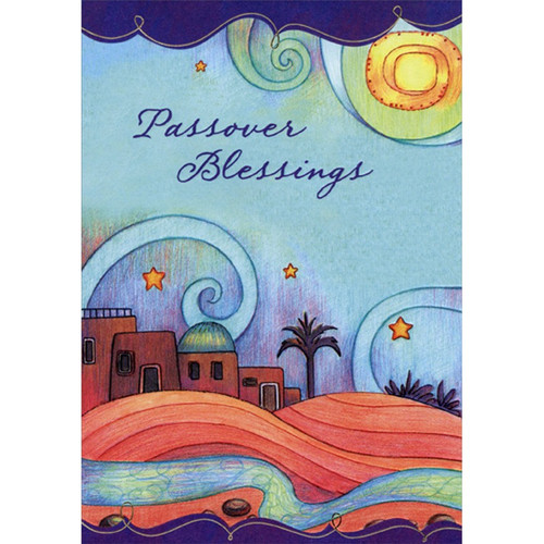 Passover Blessings : City with Swirls in Sky Passover Card: Passover Blessings