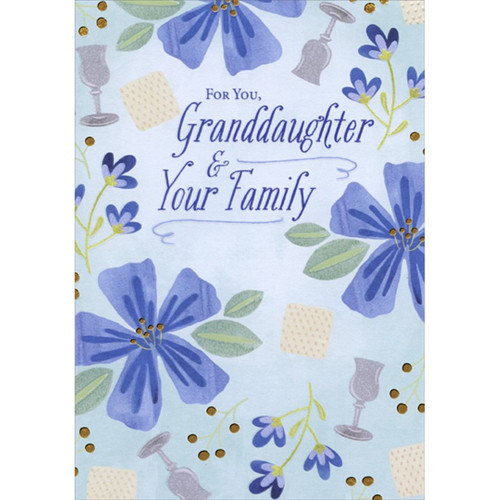 Light Purple Flowers and Matzah on Light Blue : Granddaughter and Family Passover Card: For You, Granddaughter and Your Family