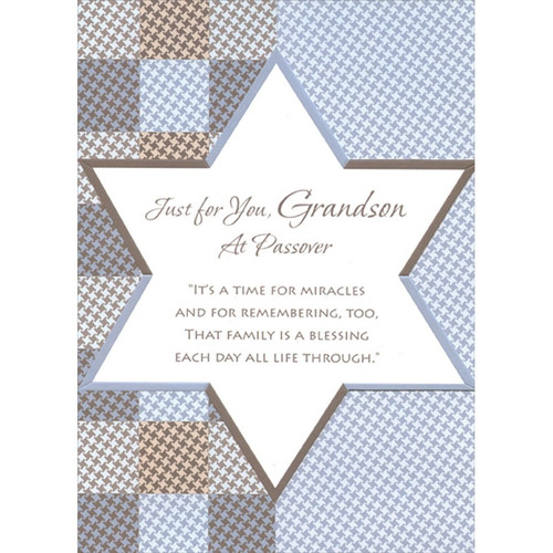 Die Cut Star of David and Houndstooth Patterns : Grandson Passover Card: Just for You, Grandson at Passover - It's a time for miracles and for remembering, too, that family is a blessing each day all life through.