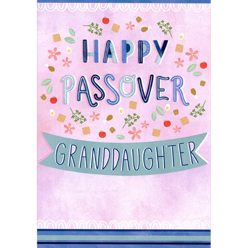 Small Symbols of Seder on Light Pink : Granddaughter Juvenile Passover Card: Happy Passover Granddaughter