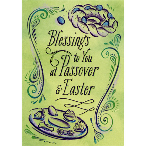 Blessings to You : Seder Plate on Light Green Interfaith Easter / Passover Card: Blessings to You at Passover and Easter