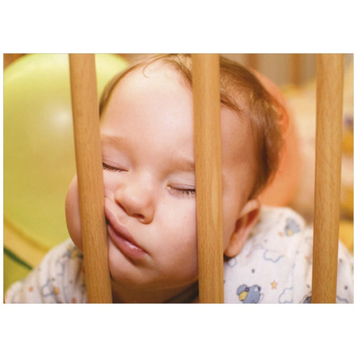 Sleeping Baby with Face Pressed Against Crib Rails Funny / Humorous Birthday Card