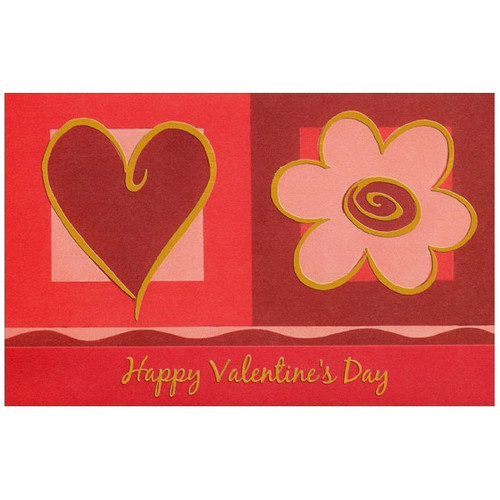 Large Gold Lined Heart and Flower Valentine's Day Card: Happy Valentine's Day