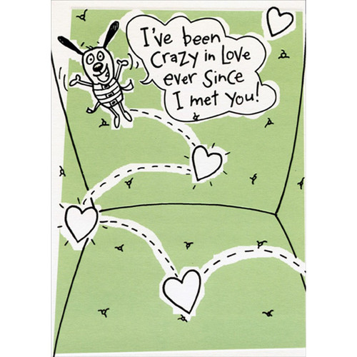 Black Outline Dog in Straight Jacket : Crazy in Love Funny / Humorous Love Card: I've been crazy in Love ever since I met You!