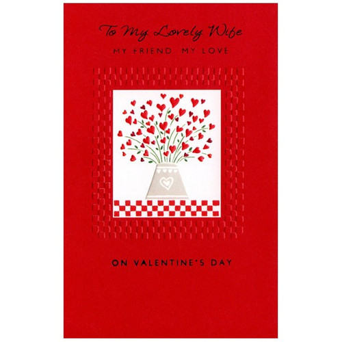 Bouquet of Hearts on Red Checkered Table Valentine's Day Card: To my lovely Wife My friend My love on Valentine's Day