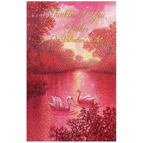 Two Swans in Pond: Father Valentine's Day Card: Thinking of You, Father on Valentine's Day