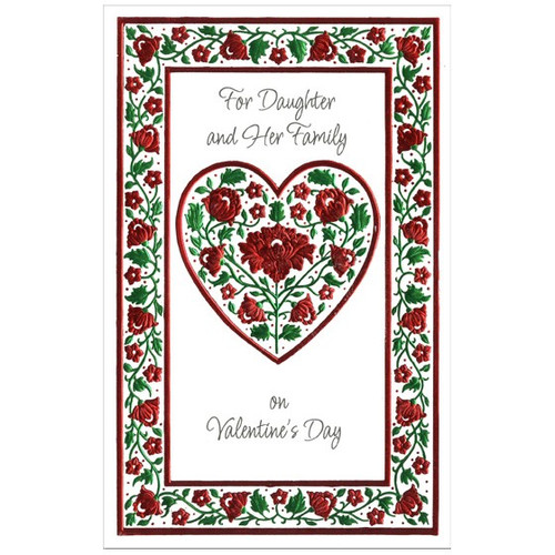 Red Foil Flowers in Heart: Daughter Valentine's Day Card: For Daughter and Her Family on Valentine's Day