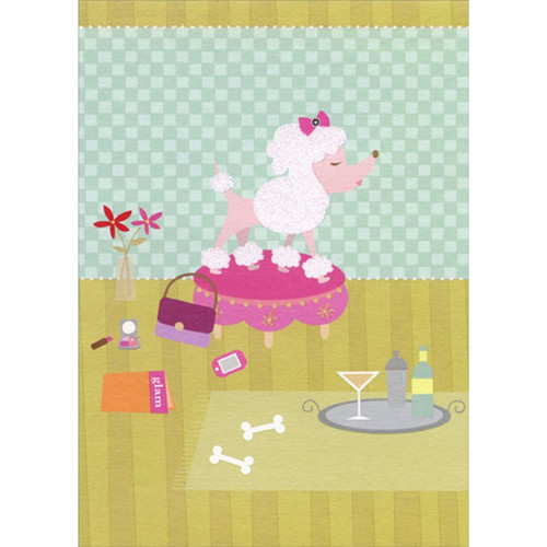 Poodle with Sparkling Fur and Pink Bow Funny : Humorous Feminine I'm Sorry Card for Her : Woman : Women