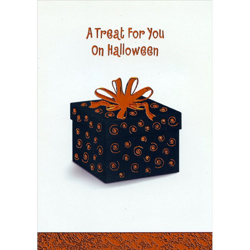 Black Present with Orange Foil Bow Gift Card Holder Halloween Card: A Treat For You On Halloween