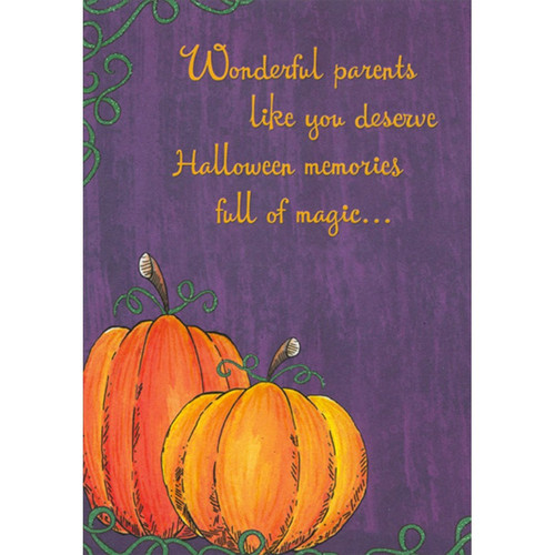 Memories Full of Magic : 2 Pumpkins on Purple Halloween Card for Parents: Wonderful parents like you deserve Halloween memories full of magic…