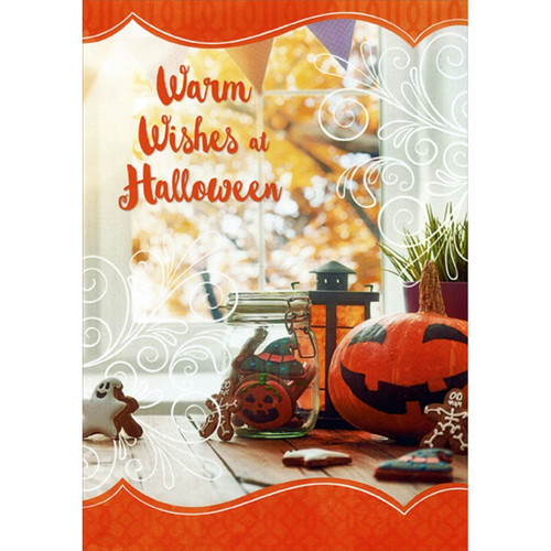 Warm Wishes : Pumpkin, Jar, Cookies at Window Across the Miles Halloween Card: Warm Wishes at Halloween