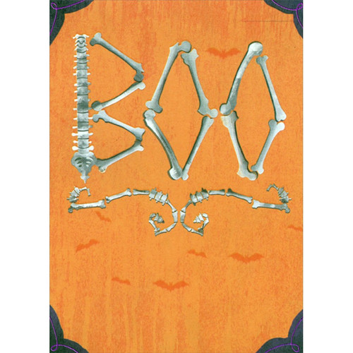 Boo Spelled with Bones on Orange Halloween Card for Friend: BOO