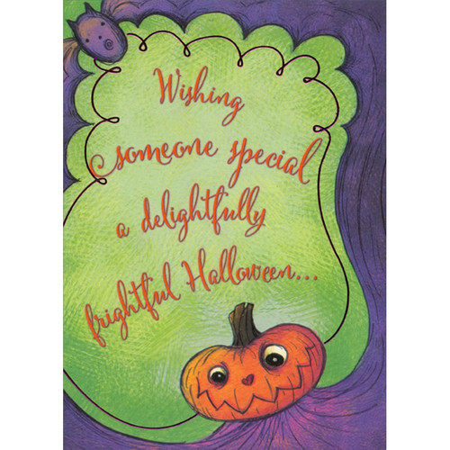 Purple Bat Wing Border and Pumpkin : Delightfully Frightful Halloween Card for Someone Special: Wishing someone special a delightfully frightful Halloween…