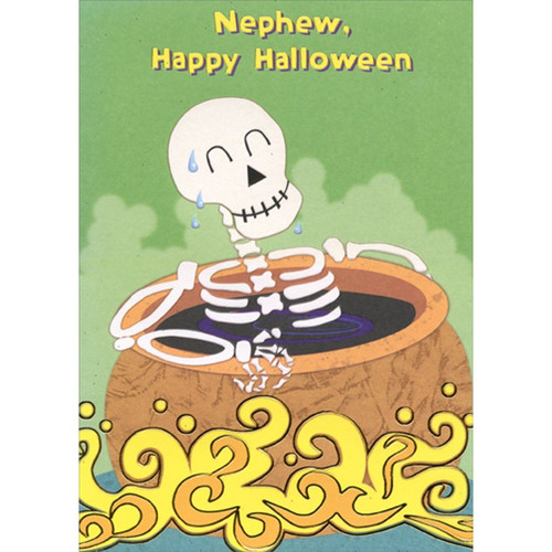 Skeleton Relaxing in Cauldron Juvenile Halloween  Card for Nephew: Nephew, Happy Halloween