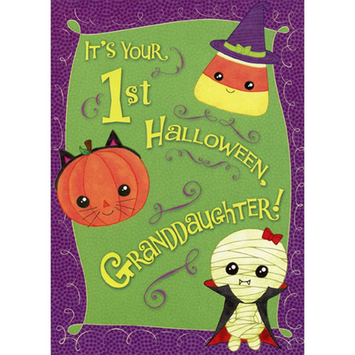 Candy Corn Witch, Pumpkin Cat and Mummy with Red Bow Juvenile 1st : First Halloween Card for Granddaughter: It's your 1st Halloween, Granddaughter!