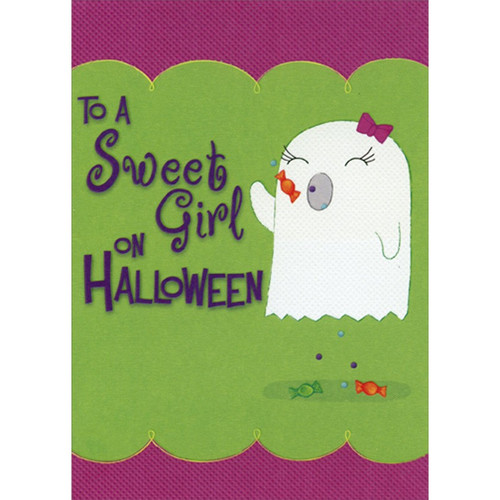 Sweet Girl : Ghost Eating Candy Juvenile Halloween Card for Girl: To A Sweet Girl On Halloween