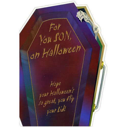 Skeleton Arm Opening Coffin Lid Juvenile Halloween Card for Son: For You Son, on Halloween - Hope your Halloween's so great, you flip your Lid!