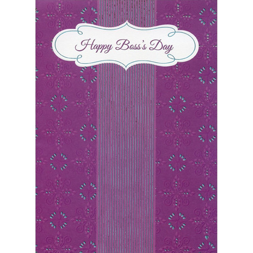 Silver Foil Vertical Lines, Circular and Plus Patterns on Deep Purple 3D Pop Up Boss's Day Card: Happy Boss's Day