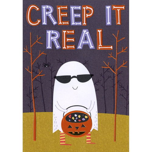 Creep It Real Ghost with Sunglasses Juvenile Halloween Card for Kid : Kids : Child : Children: Creep It Real