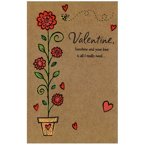 Tall Stem with Flowers: Valentine Valentine's Day Card: Valentine, Sunshine and your love is all I really need…