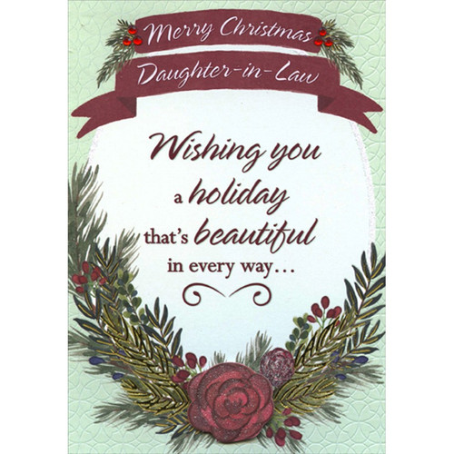 3D Tip On Flower, Gold Foil Branches, Red Gems : Beautiful in Every Way Keepsake Hand Decorated Daughter-in-Law Christmas Card: Merry Christmas Daughter-in-Law - Wishing you a holiday that's beautiful in every way…