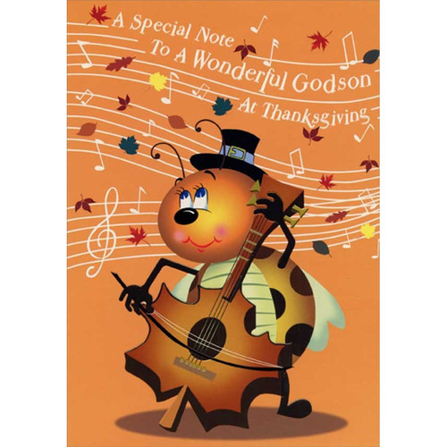 Cute Insect Playing String Instrument : A Special Note Juvenile Thanksgiving Card for Godson: A Special Note To A Wonderful Godson At Thanksgiving