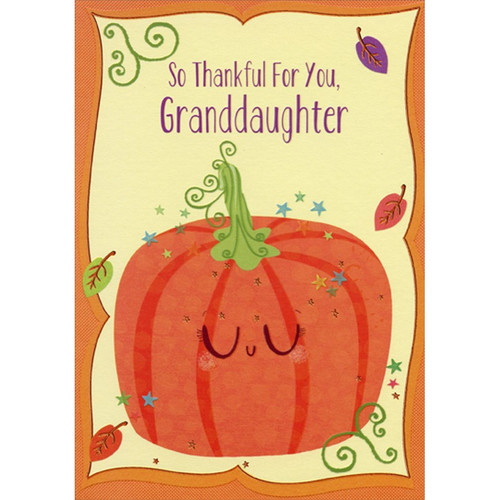 Cute Pumpkin on Cream : Curving Orange Border Juvenile Thanksgiving Card for Granddaughter: So Thankful For You, Daughter