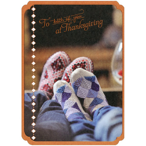 Two Pairs of Legs Photo : Red, Purple, Blue Socks Thanksgiving Card for Both of You: To both of you at Thanksgiving