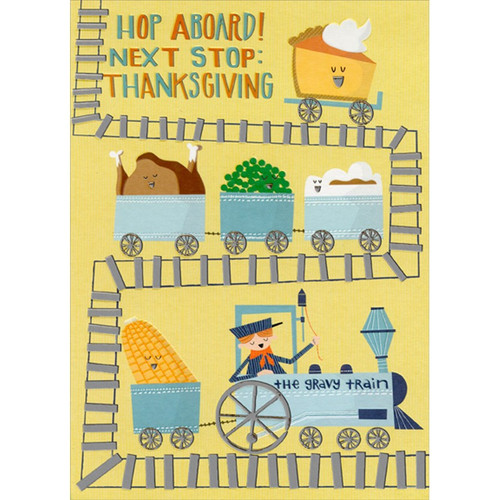 The Gravy Train : Hop Aboard Juvenile Thanksgiving Card for Boy: Hop Aboard! Next Stop: Thanksgiving