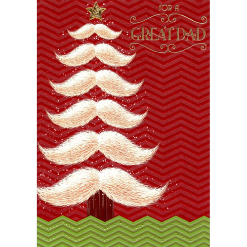 Mustache Tree : Zig Zag Patterns on Dark Red Dad Christmas Card: For A Great Dad