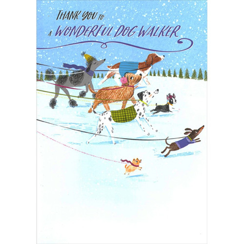 Seven Dogs on Leashes Walking in Snow Dog Walker Christmas : Holiday Card: Thank You to A Wonderful Dog Walker