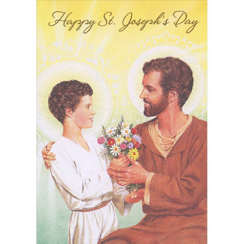 Boy Giving St. Joseph Flowers Religious St. Joseph's Day Card: Happy St. Joseph's Day